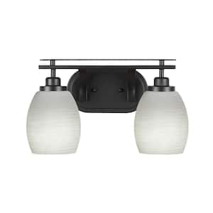 Monroe 15.25 in. 2-Light Matte Black Vanity Light with 5 in. White Linen Glass Shade No Bulbs Included