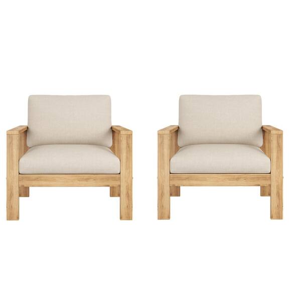 Acacia Wood Outdoor Patio Lounge Chair with Light Grey