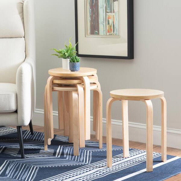 thumbnail image 2 of 18-Inch Walnut Wood Stool - Stackable Backless Seating For Kitchen, Office & Garden 2 of 4