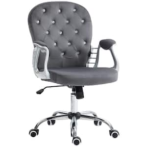 Polyester Home Office Chair, Button Tufted Desk Chair with Padded Armrests, Adjustable Height and in Dark Gray