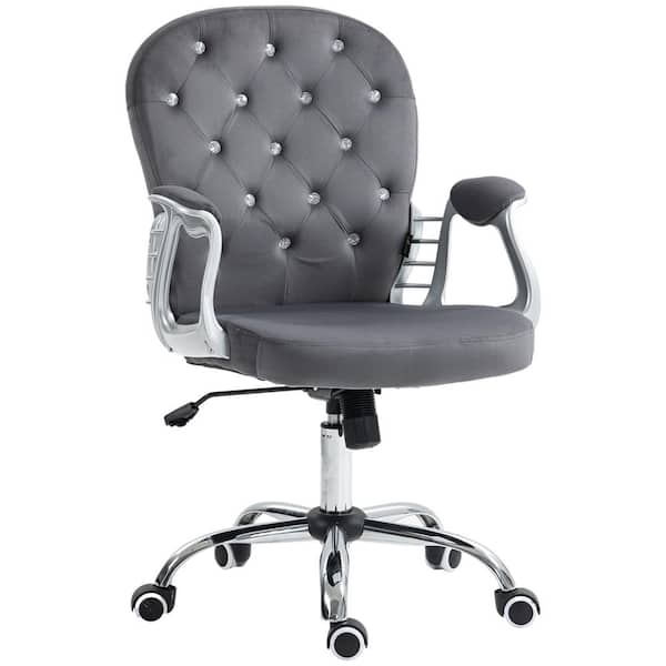 Vinsetto Polyester Home Office Chair, Button Tufted Desk Chair with Padded Armrests, Adjustable Height and in Dark Gray