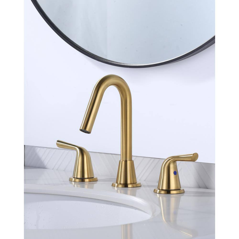 8-Inch Brushed Gold Stainless Steel Widespread Bathroom Faucet