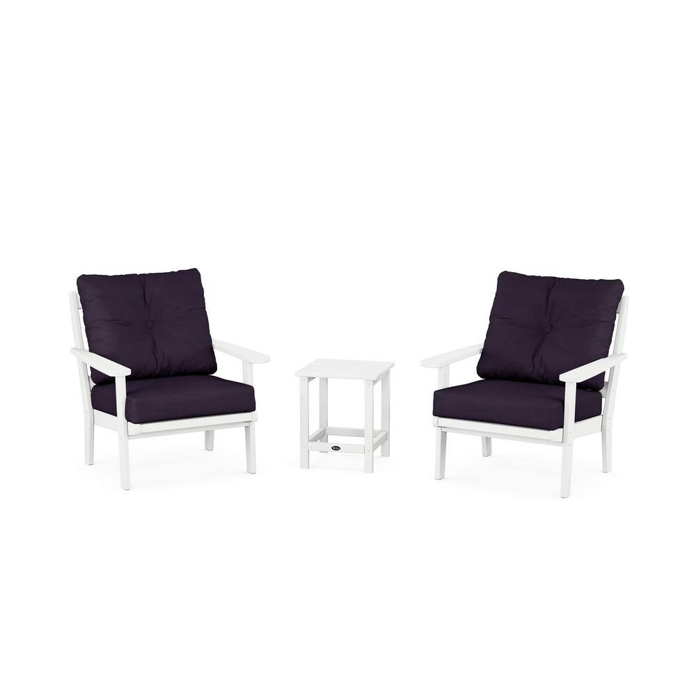 Cape Cod Classic White 3-Piece Plastic Patio Conversation Set in Navy Linen Cushions price history on PriceWatchPro