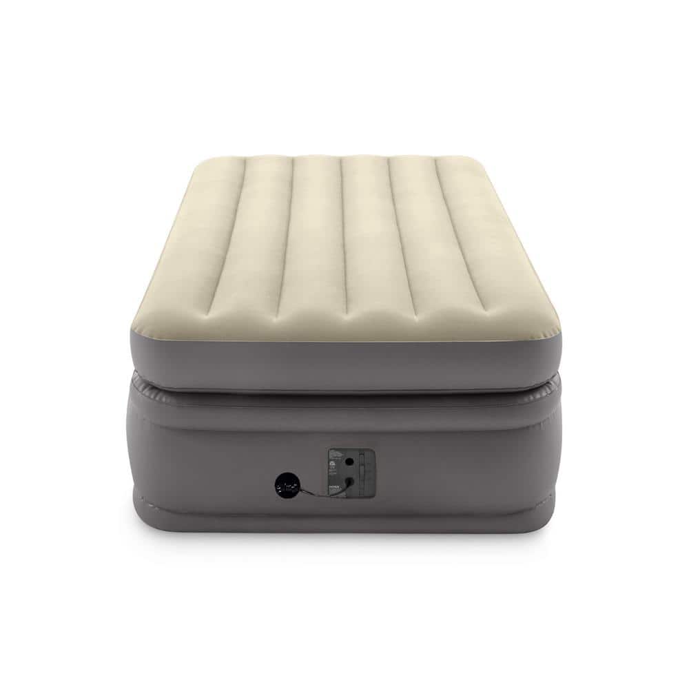 Twin Gray PVC Elevated Air Mattress with Built-In Pump