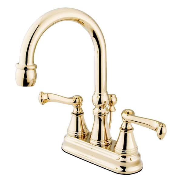 Kingston Brass Royale 4 in. Centerset 2-Handle Bathroom Faucet with Brass Pop-Up in Polished Brass