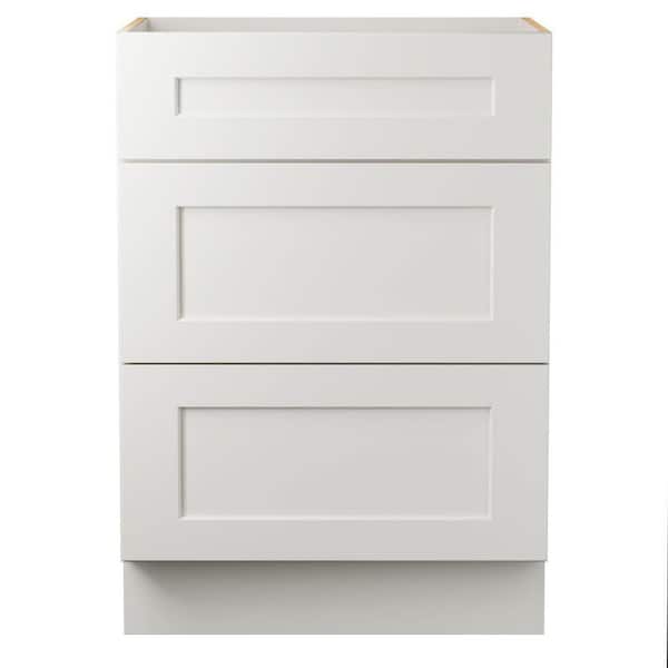 24 in. W x 21 in. D x 34.5 in. H Ready to Assemble Plywood Floor Drawer Base Kitchen Cabinet in White with 3 Drawers