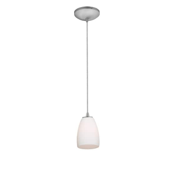 Access Lighting Sherry 1-Light Brushed Steel Metal Pendant with Opal Glass Shade
