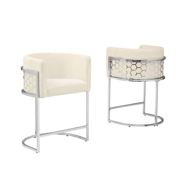 Evan 24 in. Cream Low Back Metal Frame Counter Height Chairs w/Teddy Fabric Set of 2