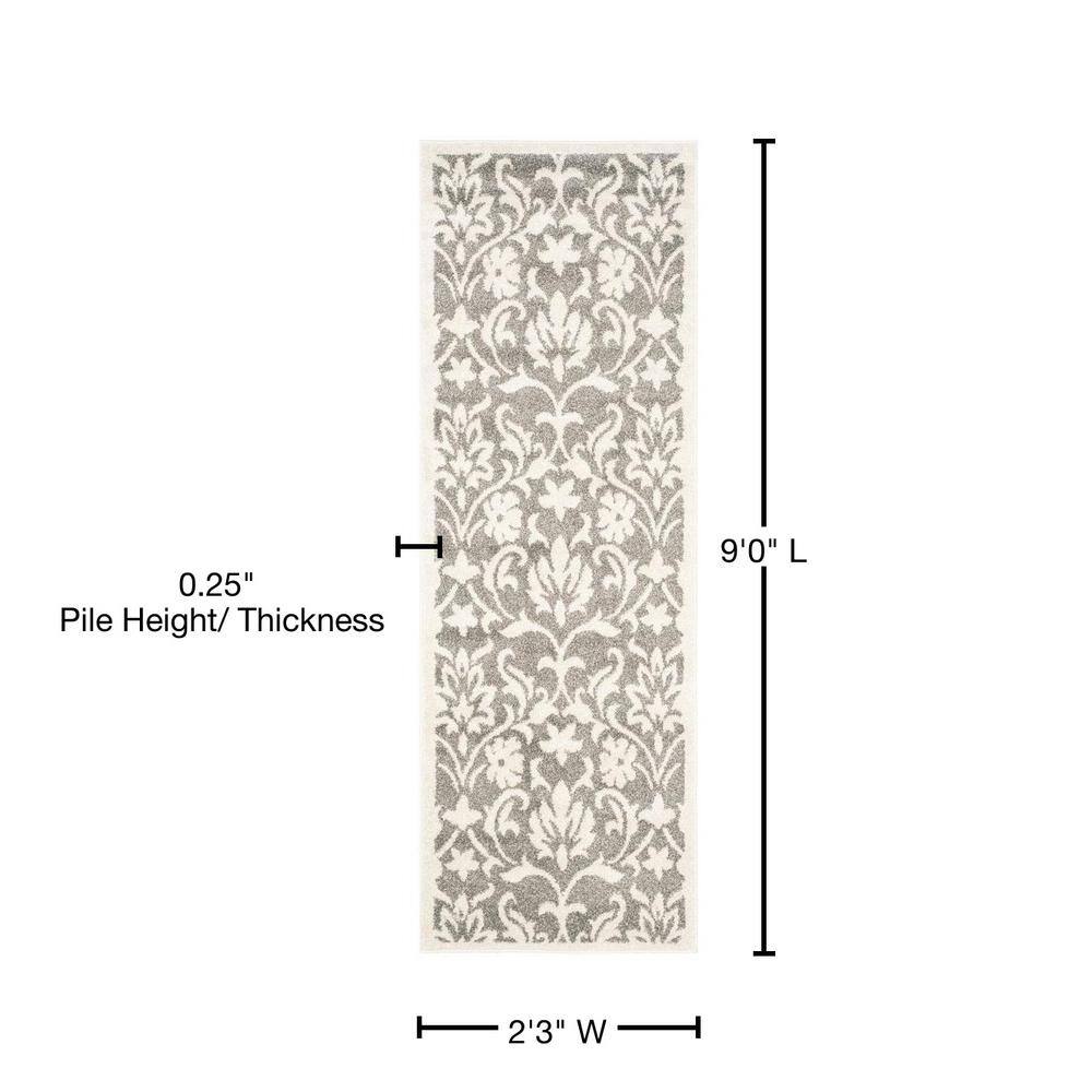 Reversible Dark Grey Floral Synthetic 27" x 9" Easy-Care Runner Rug