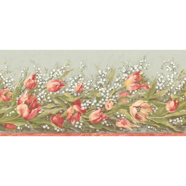 The Wallpaper Company 9.75 in. x 15 ft. Orange and Green Earth Tone Floral Trail Border
