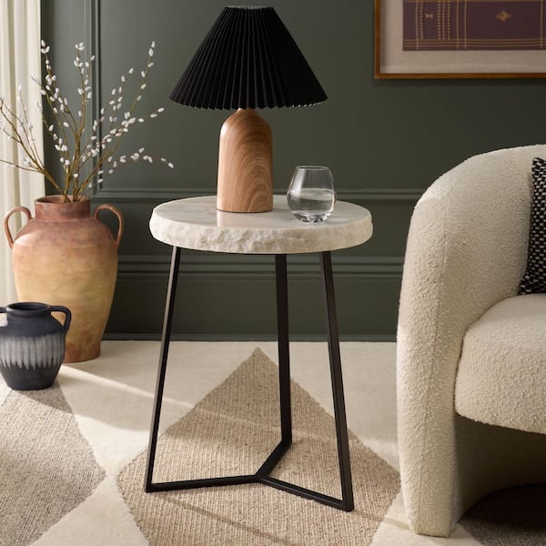 Elenore 18 in. Cream/Black Round Marble End Table