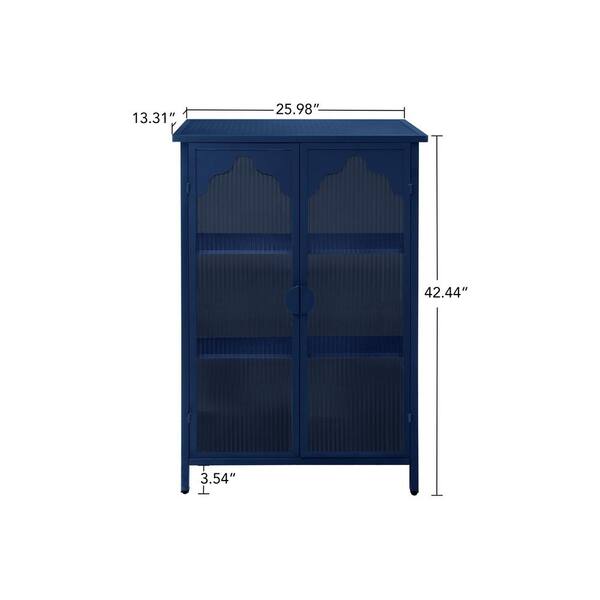 25.99 in. W x 13.39 in. D x 42.72 in. H Ready to Assemble Floor Kitchen Cabinet in Blue with Glass Doors
