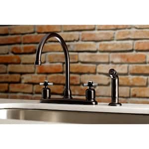Modern Cross 2-Handle High Arc Standard Kitchen Faucet with Side Sprayer in Oil Rubbed Bronze