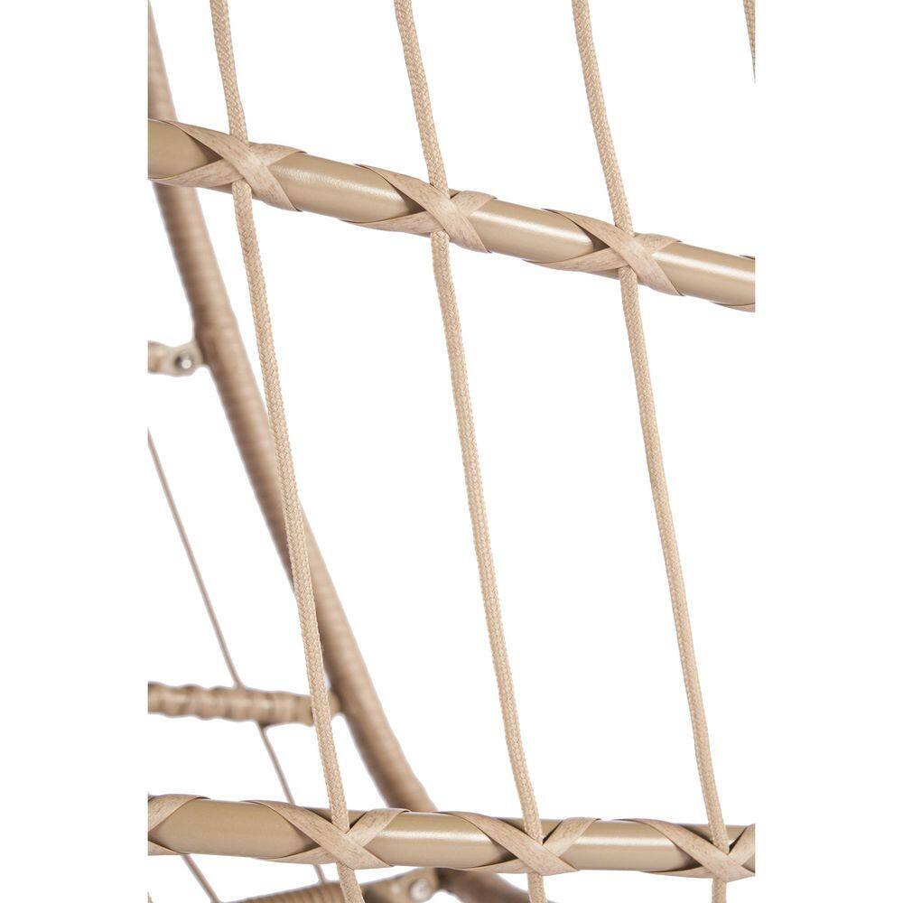 Close-up of the khaki wicker weave and vertical supports.
