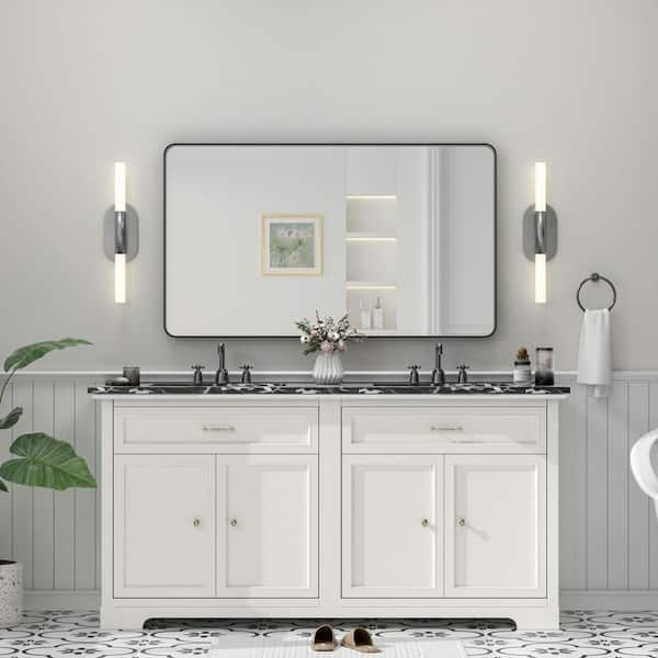 48 in. W x 28 in. H Rectangular Tempered Glass and Aluminum Alloy Framed Wall Bathroom Vanity Mirror in Matte Black