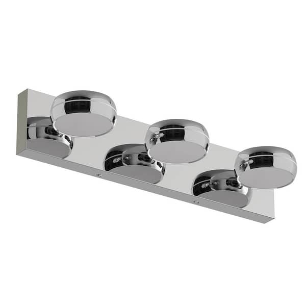 20.5 in. 3-Light Polished Chrome LED Vanity Light Bathroom Wall Light Fixtures Over Mirror with Adjustable Heads