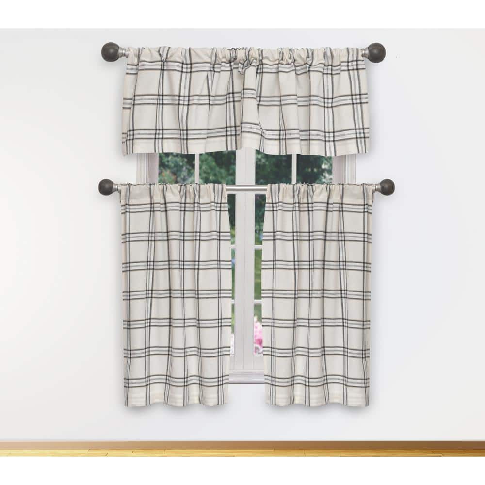 Black Plaid Rod Pocket Room Darkening Curtain - 15 in. W x 58 in. L (Set of