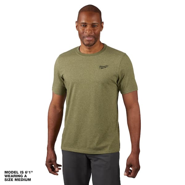 Milwaukee Men's X-Large Green Cotton/Polyester Short-Sleeve Hybrid
