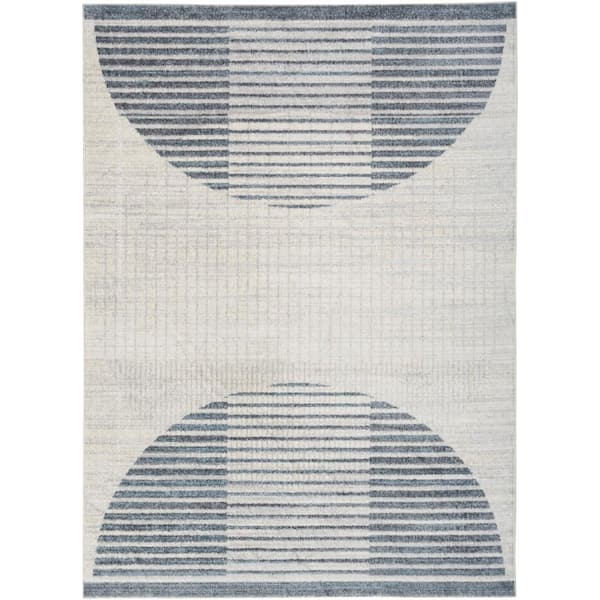 Nourison Astra Machine Washable Ivory Blue 7 ft. x 9 ft. Geometric Kids Contemporary Area Rug