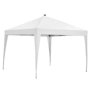 9.8 ft. x 9.8 ft. Outdoor Canopy Tent In White Thicker Oxford Cloth Adjustable Height with LED Lights