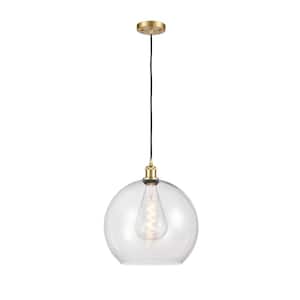 Athens 60-Watt 1 Light Satin Gold Shaded Pendant Light with Clear glass Clear Glass Shade