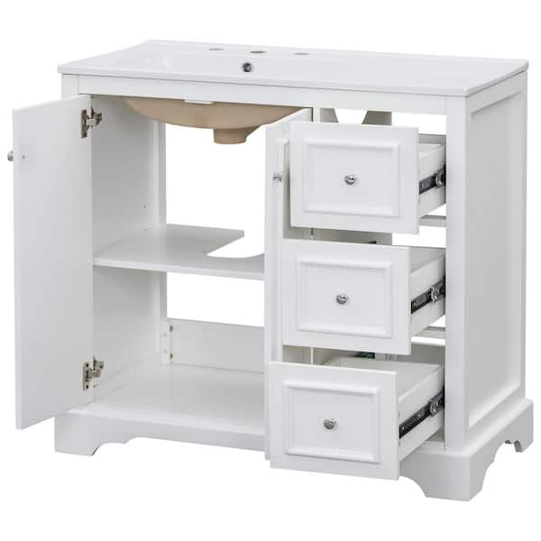 36 in. W x 18.3 in. D x 34 in. H Bathroom White Linen Cabinet