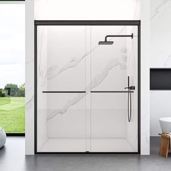 60 in. W x 72 in. H Double Sliding Framed Shower Door in Matte Black with SGCC 1/4 in. (6 mm) Tempered Clear Glass