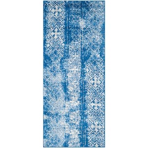 Adirondack Silver/Blue 3 ft. x 6 ft. Border Striped Runner Rug