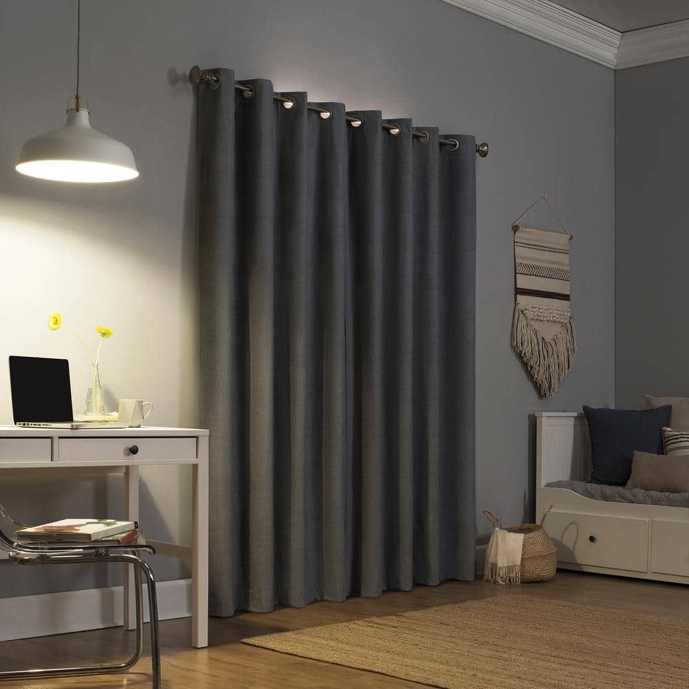 Gray Polyester Blackout Grommet Curtain Panel 50x108