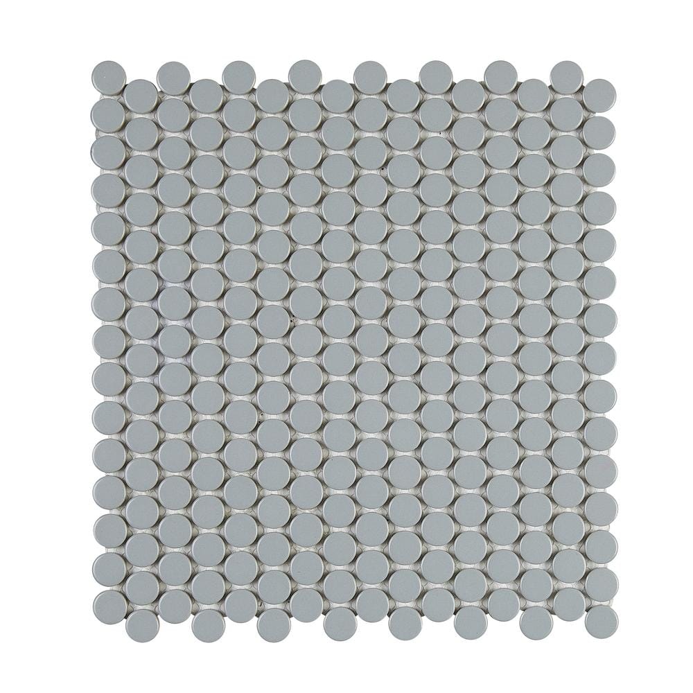 Cascades Flint 12.5 in. x 11.5 in. Penny Round Matte Porcelain Mesh-Mounted