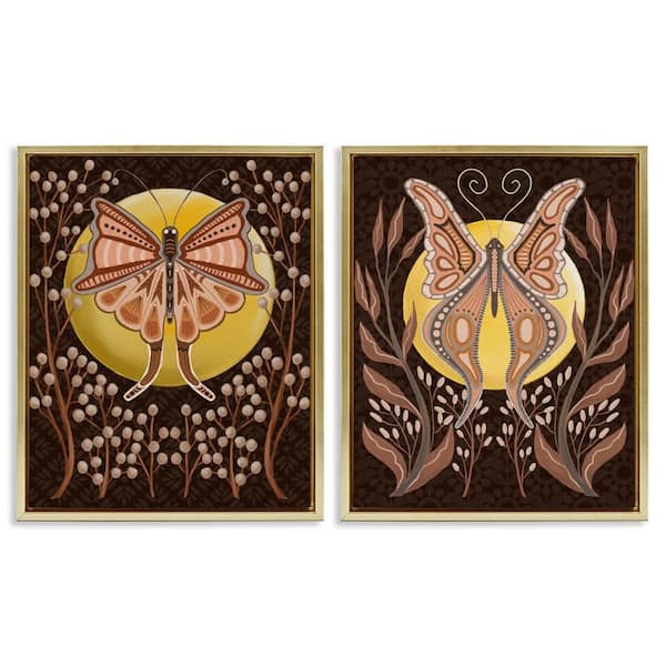 Stupell Industries Moth and Moons in Nature by Regina Moore 2 Pieces Gold Floater Frame Animal Graphic Art Print 31 in. x 25 in.