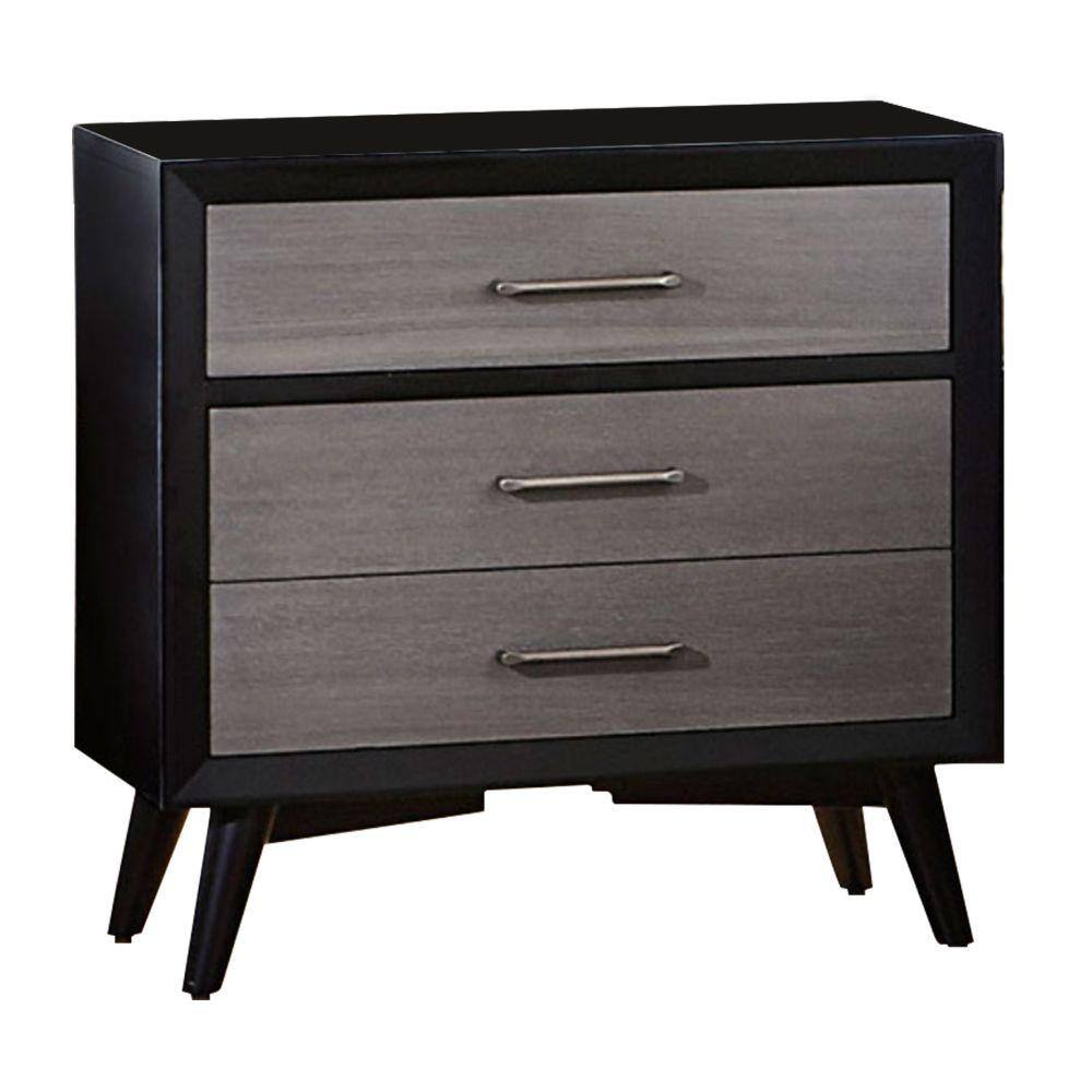 Benjara Contemporary Style 3-Drawer Black and Gray Wooden Night Stand ...