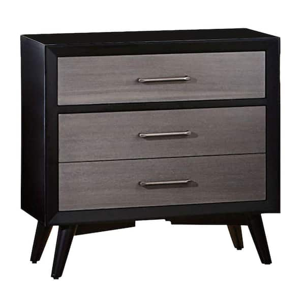 Benjara Contemporary Style 3-Drawer Black And Gray Wooden Night Stand ...