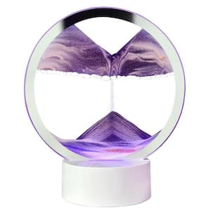 Purple 3D Hour Glass Color Quicksand Art Liquid Motion with Light White Wooden Base for Table top, Desk Decor