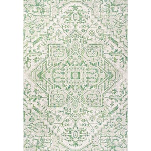 Estrella Bohemian Medallion Textured Weave Green/Cream 5 ft. x 8 ft. Indoor/Outdoor Area Rug
