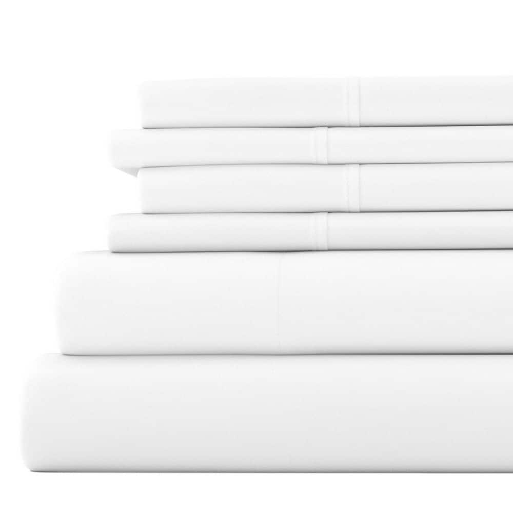 Becky Cameron 6-Piece White Solid Microfiber Queen Sheet Set IEH-6PC ...