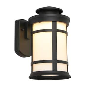 1 Light 12.2 in. Black Lantern Outdoor Sconce 3000K Warm Light Triac Dimmable Wall Sconce with White Glass Shade