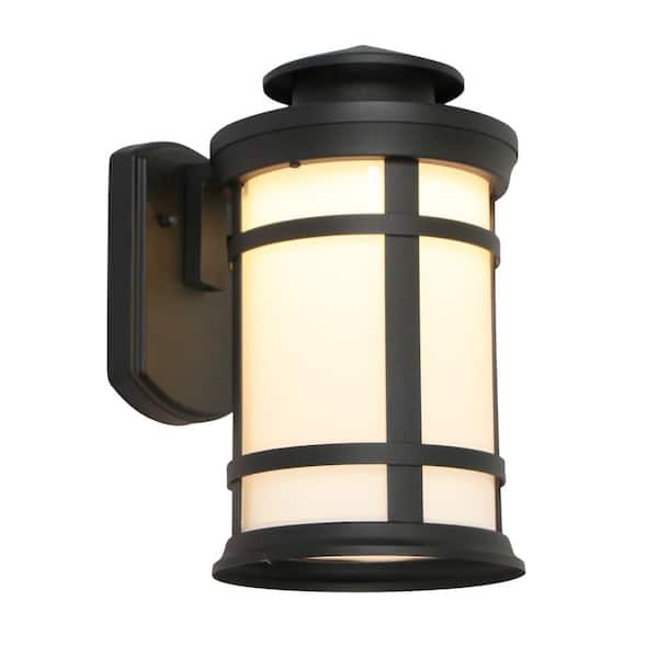 UMEILUCE 1 Light 12.2 in. Black Lantern Outdoor Sconce 3000K Warm Light Triac Dimmable Wall Sconce with White Glass Shade