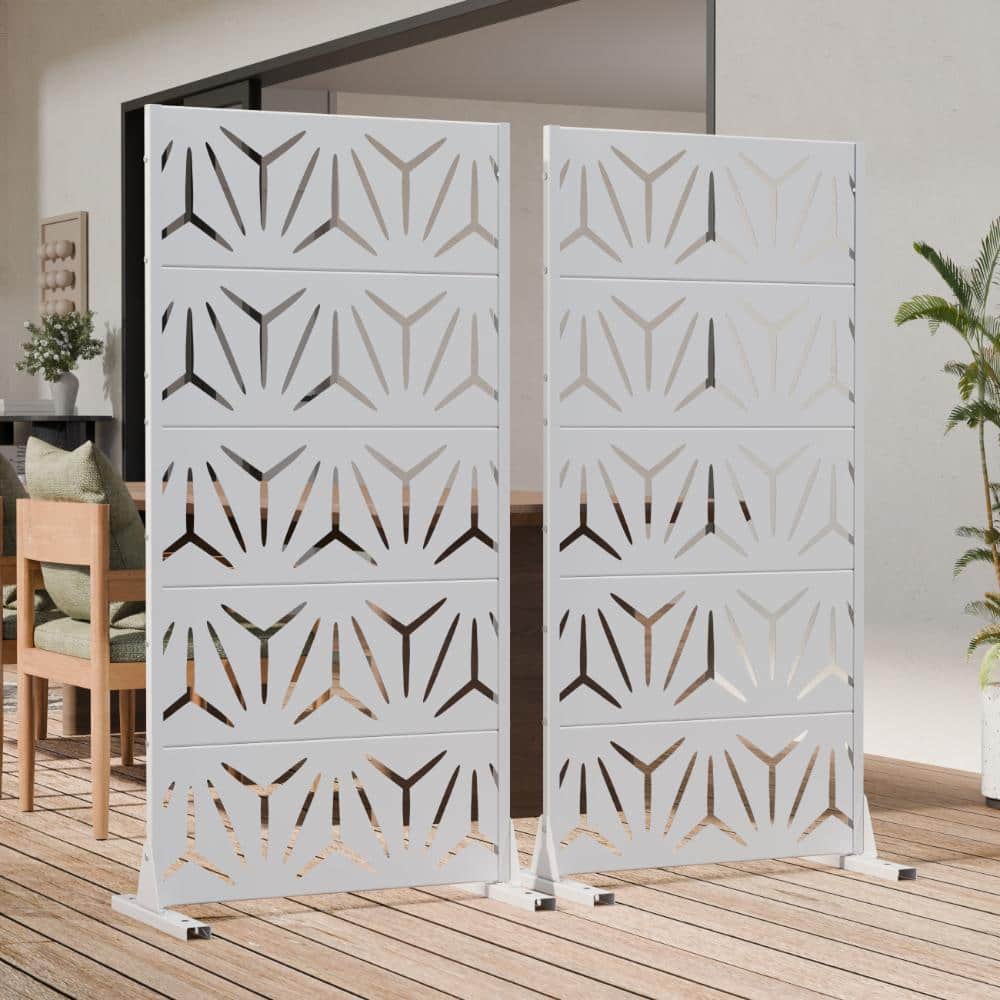 60 in. H x 30 in. W Outdoor White Galvanized Steel Decorative Garden Fence Privacy Screen (2-Pack)