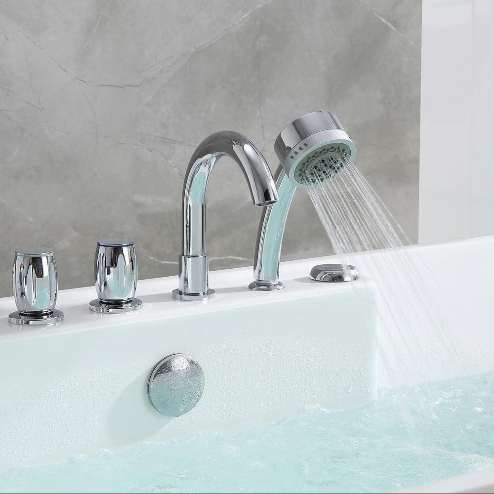 59" White Freestanding Acrylic Whirlpool Bathtub with Faucet