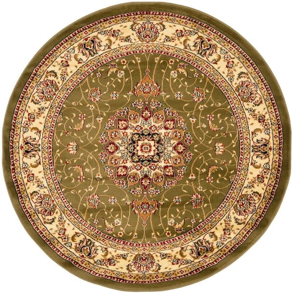 SAFAVIEH Lyndhurst Sage/Ivory 5 ft. x 5 ft. Round Border Antique Floral Area Rug