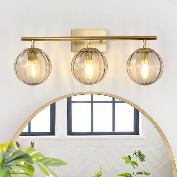 23.62 in. 3 Light Gold Modern Globe Vanity Light with Clear Crystal Glass Shade