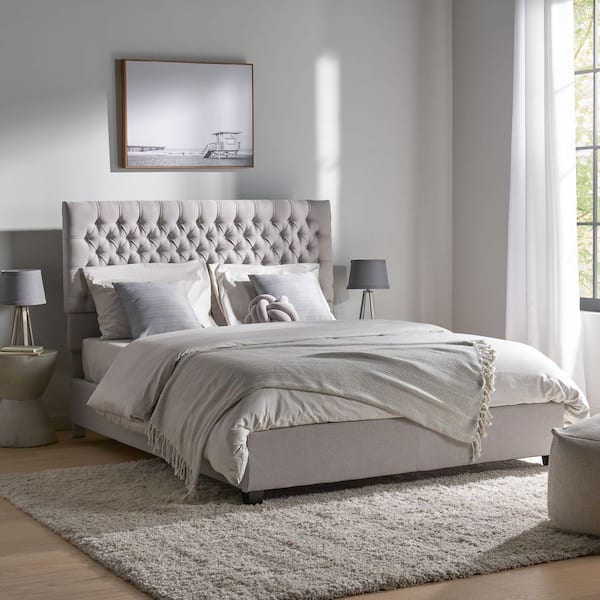 Noble House Light Gray Fully Upholstered Queen Bed Set 12334 - The