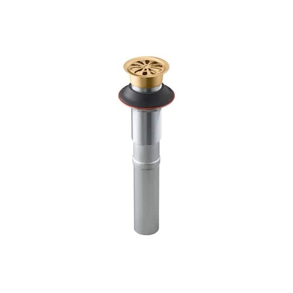 Grid Drain Without Overflow in Vibrant Brushed Moderne Brass