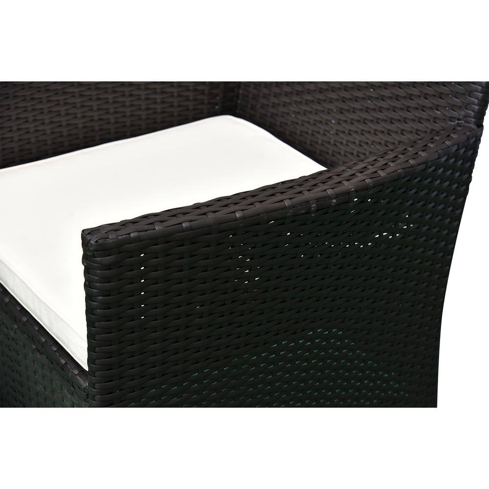 Dark Coffee Rattan Wicker Outdoor Dining Chairs with Cream Cushions