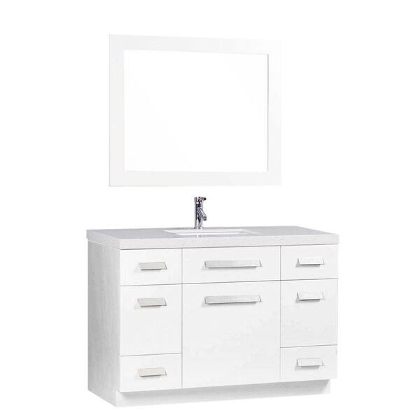 Design Element Moscony 48 in. W x 22 in. D Vanity in White with Quartz Stone Vanity Top and Mirror in White