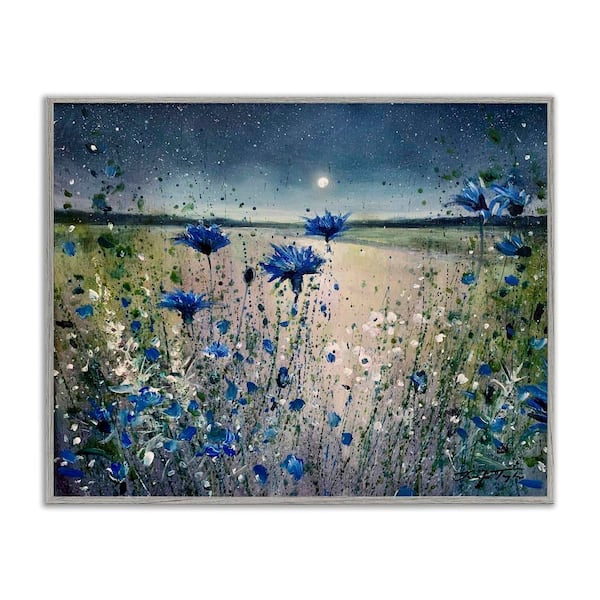 Stupell Industries Moon over Blooming Flowers by Jennifer Taylor Art 1-Piece Gray Framed Nature Giclee Art Print 30 in. x 24 in.