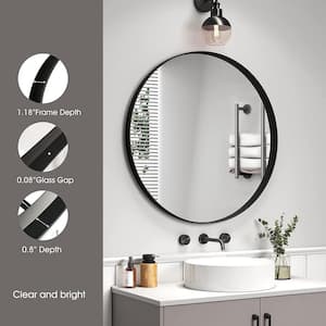30 in. W x 30 in. H Round Tempered Glass and Aluminum Alloy Framed Wall Bathroom Vanity Mirror in Matte Black