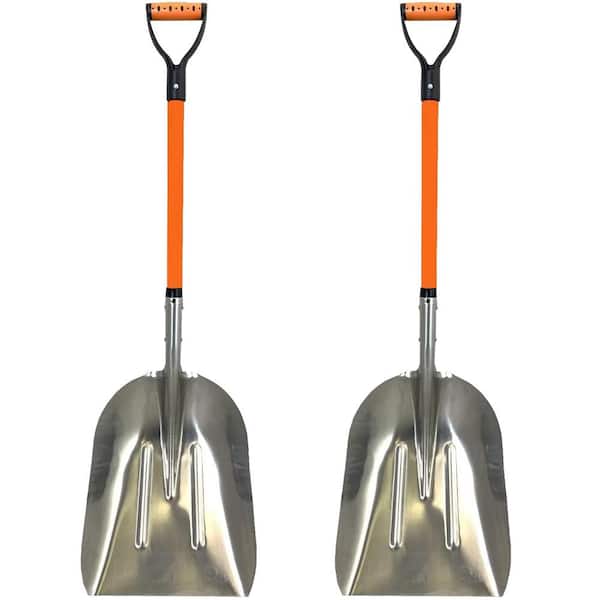 Ashman Online 48 in. L Durable Fiberglass Handle Large Head Aluminum Scoop Shovel, Ashman Snow Shovel Aluminum (2-Pack)
