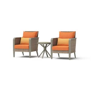 Grantina 3-Piece All-Weather Wicker Patio Club Chairs and Side Table Seating Set with Sunbrella Tikka Orange Cushions